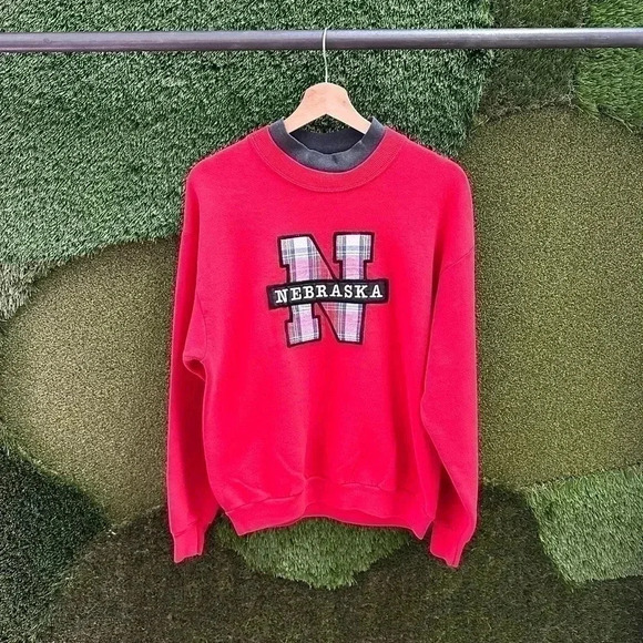Vintage Nebraska Plaid Logo Spellout Crewneck  Medium - Picture 1 of 5
